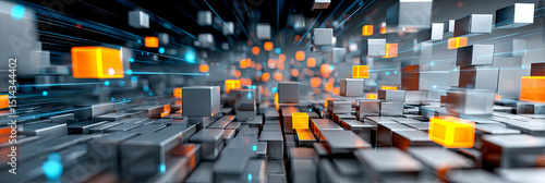 Abstrakte Darstellung von vernetzten Partikeln, Lichtimpulsen und digitalen Strukturen, inspiriert von neuronalen Netzwerken, Energieflüssen und futuristischer Technologie.