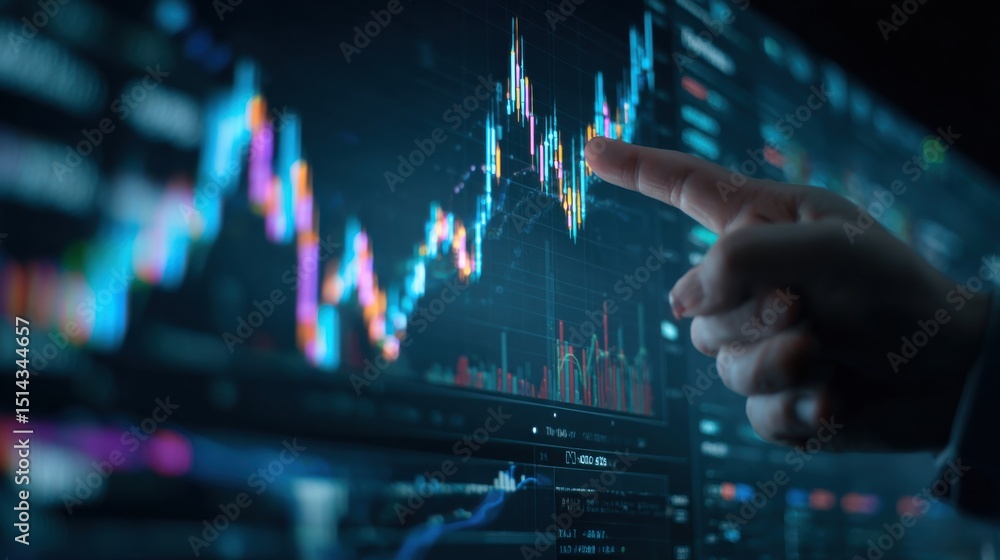 Individual Engaged in Professional Analysis Pointing at Informative Screen Displaying Chart Data in Modern Office Environment with Focused Intent Individual Engaged in Professional Analysis Pointing at Informative Screen Displaying Chart Data in Modern Office Environment with Focused Intent