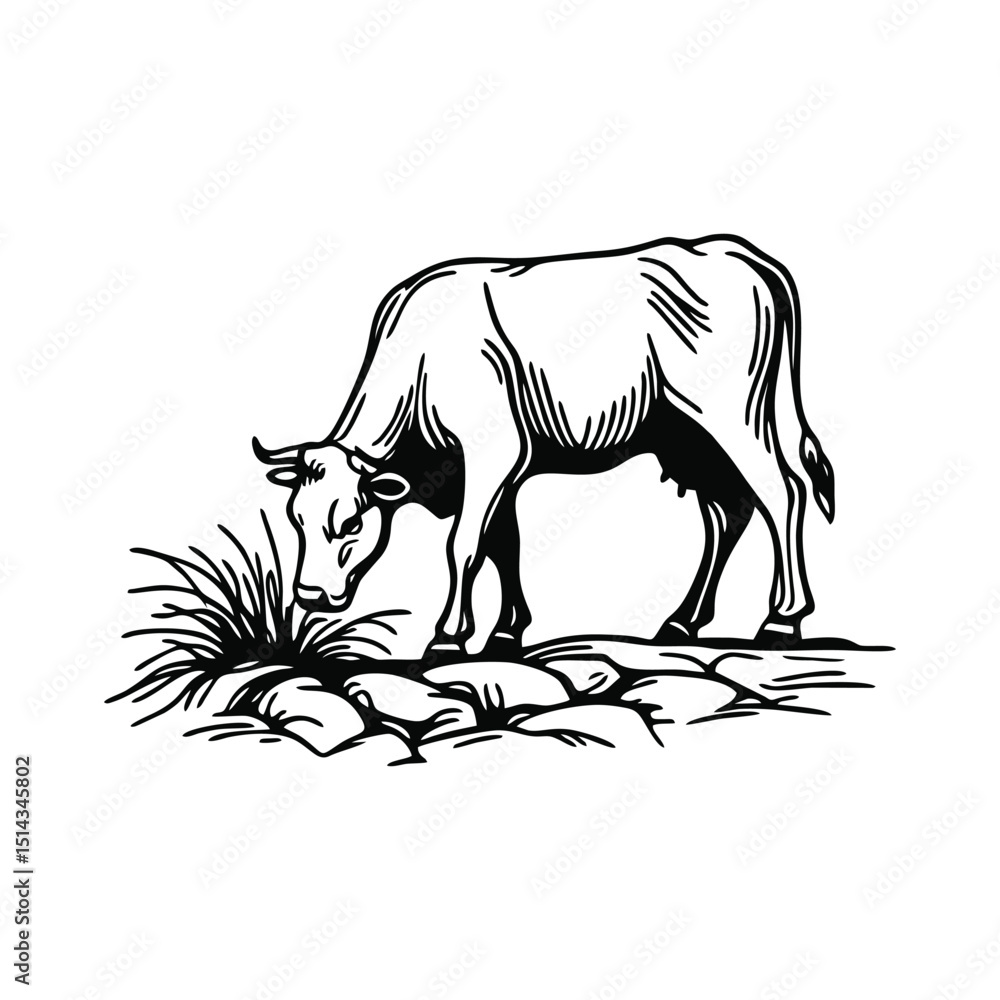 Fototapeta premium Cow on Cliff Logo Vector – Agriculture and Ranching Symbol Graphic