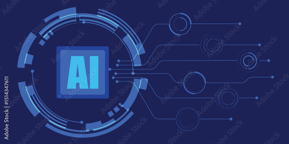 Obraz premium Futuristic AI technology background with circuit lines and glowing digital interface elements in blue