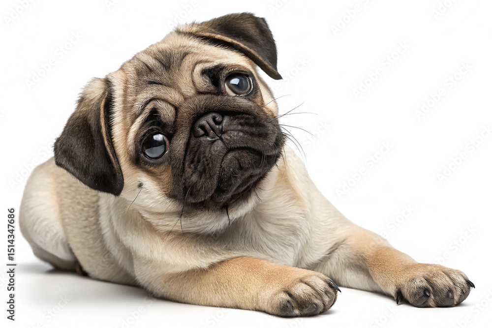 Obraz premium Pug puppy lying isolated on transparent background