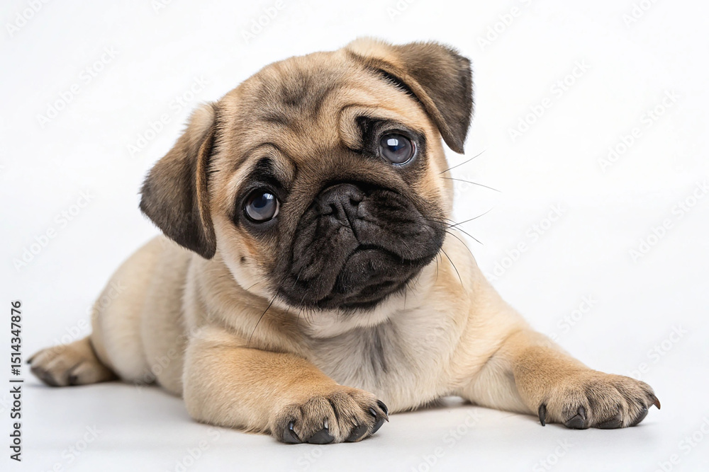 Obraz premium Pug puppy lying isolated on transparent background