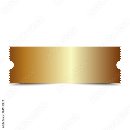Golden ticket mockup. Empty Gold Coupon. Realistic sticker or discount tag isolated on background. vector design element for Cinema, theater, concert, party, event, festival invitation entrance.
