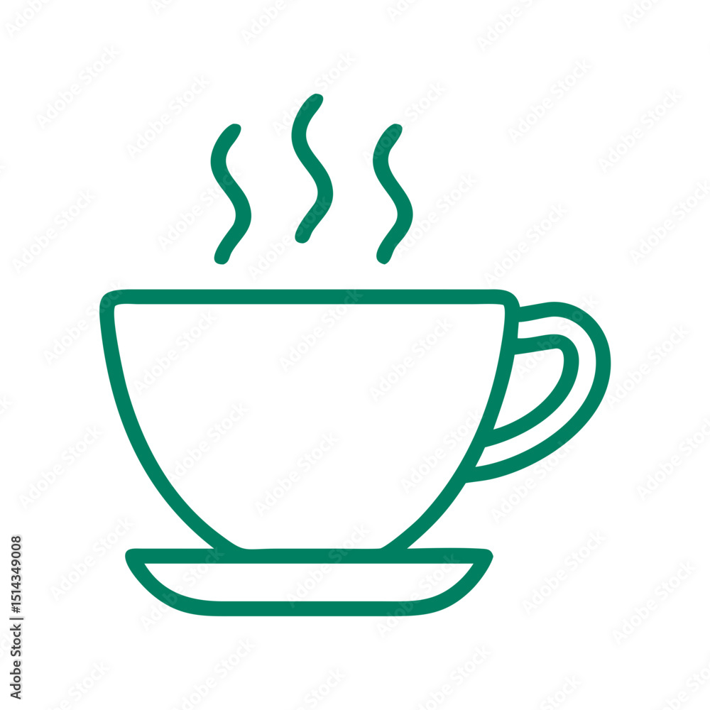 Hot beverage cup icon, minimalist design, green outline on white background, vector illustration Hot beverage cup icon, minimalist design, green outline on white background, vector illustration