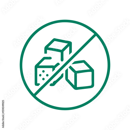 No sugar icon, minimalist design, green outline on white background, vector illustration
