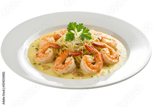 Creamy Shrimp Pasta Recipe Delicious Garlic Shrimp Spaghetti Dish isolated on transparent background