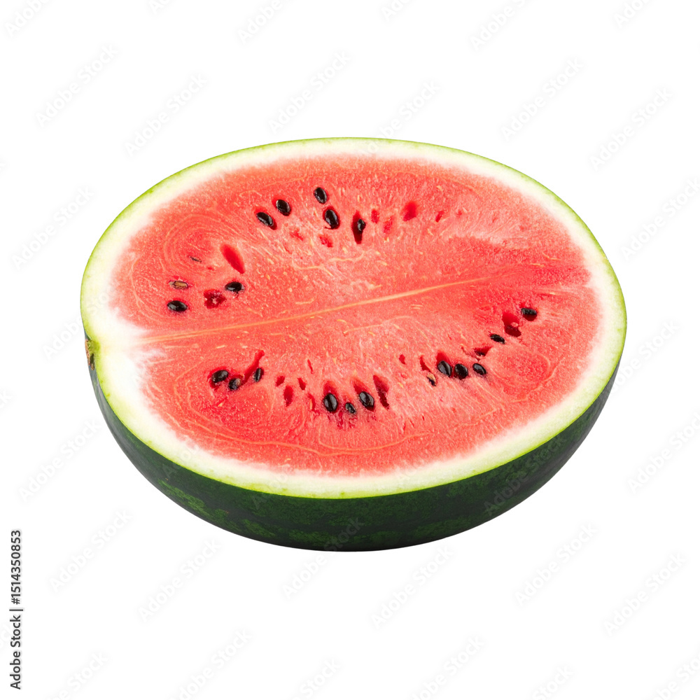 Seedless Watermelon Half with Glossy Surface, Isolated PNG Seedless Watermelon Half with Glossy Surface, Isolated PNG