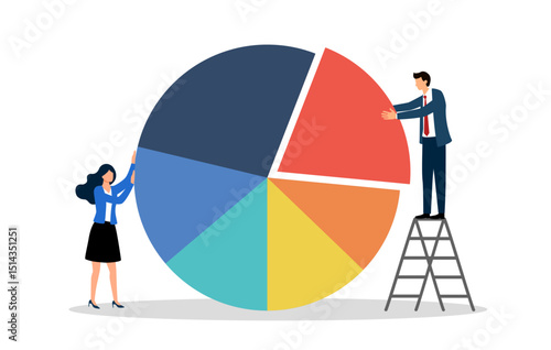 Investment asset allocation concept, businesspeople investor or financial planner arrange pie chart as rebalancing investment portfolio to suitable for risk and return