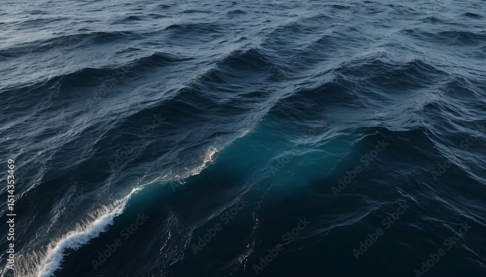 Fototapeta premium Waves create dynamic textures across the sea surface, reflecting light in an abstract pattern.