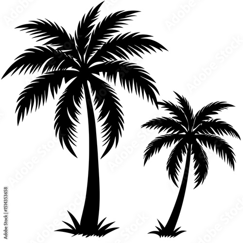 two palm tree silhouettes on white background