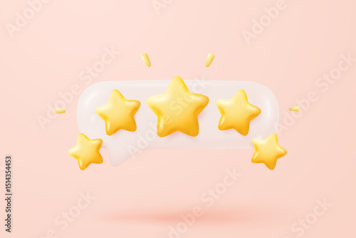 3d bubble rating stars for best excellent services rating for satisfaction. Review for quality customer rating feedback from client employee, product review. 3d star icon vector render illustration