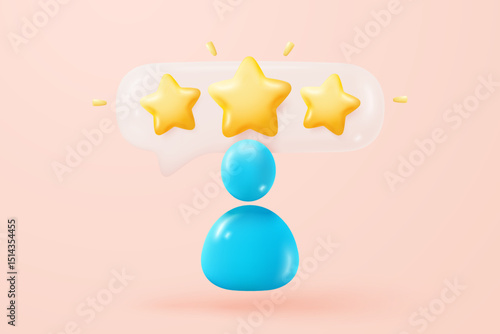 3d bubble rating stars for best excellent services rating for satisfaction. Review for quality customer rating feedback from client employee, product review. 3d star icon vector render illustration