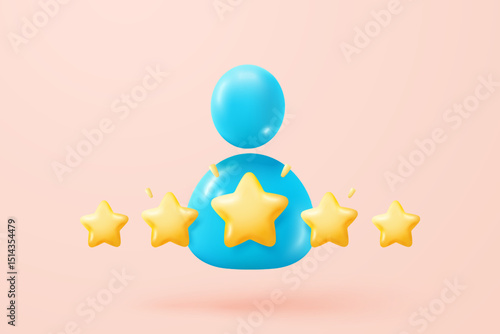 3d bubble rating stars for best excellent services rating for satisfaction. Review for quality customer rating feedback from client employee, product review. 3d star icon vector render illustration