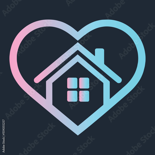Illustrates a house enclosed within a heart symbolizing the concept of  staying at home  or the importance of home and family