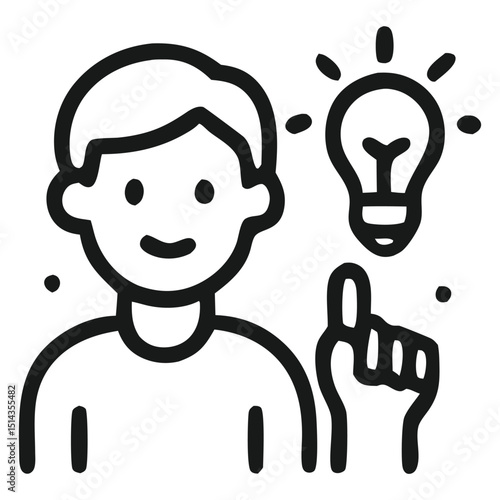 Personalized instruction icon: person with lightbulb idea. For adaptive learning, tailored teaching, and individual educational insights. Outline style vector.