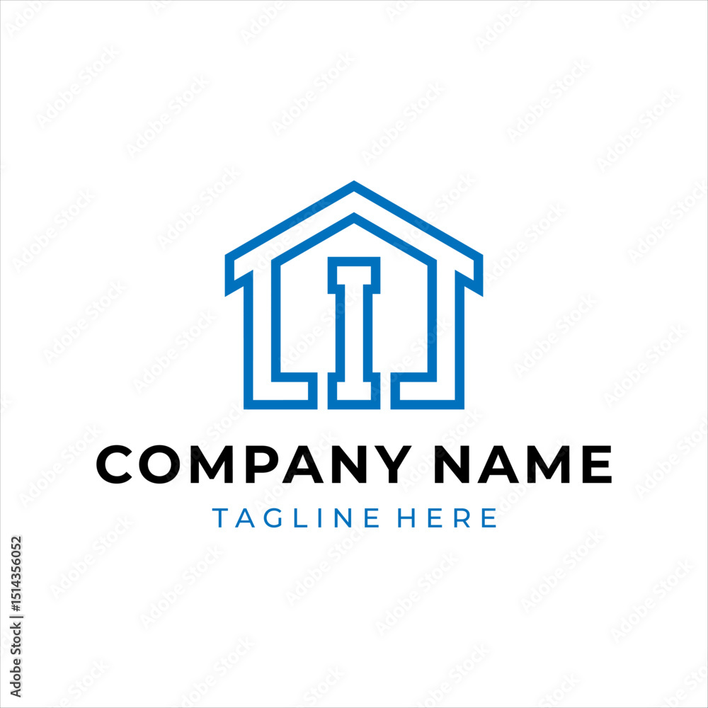 The logo design combines the letter i and a house, using the color blue. The logo design combines the letter i and a house, using the color blue.