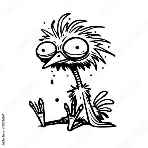 funny crazy loco chicken sitting vector outline