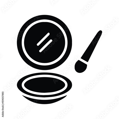Woman Powder Box and Brush Icon. Vector illustration of woman face Powder Box. Women beauty makeup tools.