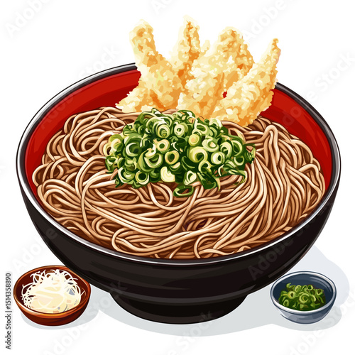 Soba Noodles with Tempura Shrimp and Scallions