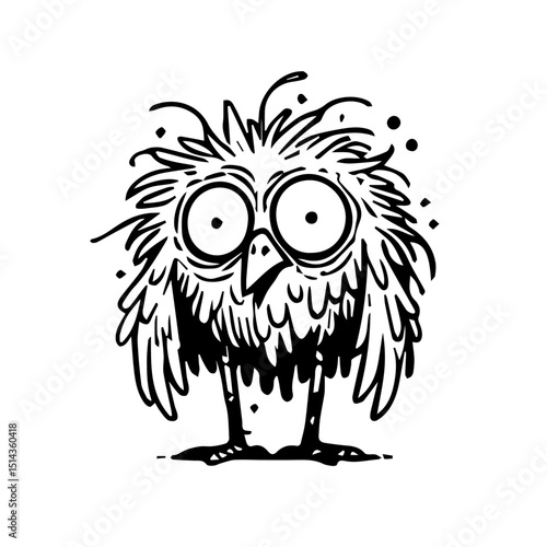 funny crazy loco chicken standing vector outline icon