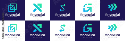 Set of financial arrow logos, Abstract initial design concept usable for business, corporate and branding.