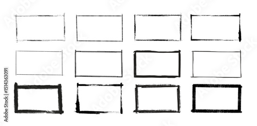 Box brush stroke frames line, Text box outline frame, ink paint brush rectangle shapes in Hand-drawn style set, Brush borders Vector illustration