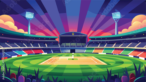 Soccer stadium with vibrant rainbow lights and colorful field lines