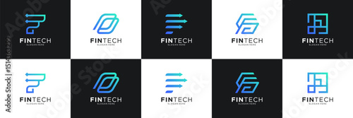 Set of fin tech logo design template. Abstract financial letter logo usable for business, app and payment.