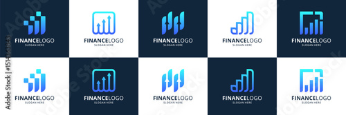 Set of accounting financial logos. Abstract diagram chart usable for business, investment and payment.