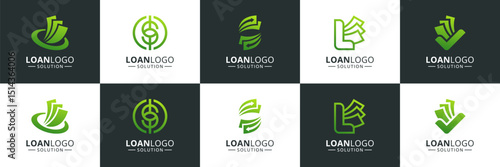 Financial loan logo and icon set. Abstract initial letter with money cash symbol logo vector.