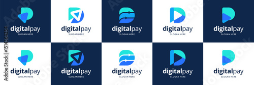 Set of digital financial logos. Abstract letter concept usable for business, payment and tech.