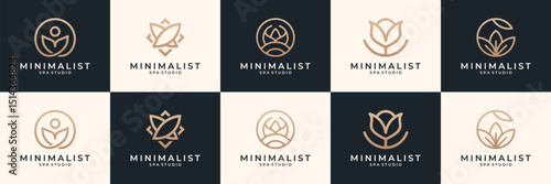 Set of beauty spa logos and icons set. Minimalist elegant flower floral logo usable for cosmetics, salon and spa.