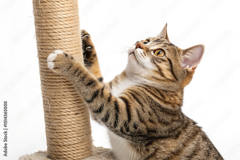 Fototapeta premium Domestic cat scratching isolated on transparent background