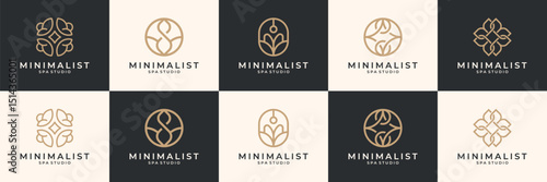 Set of beauty spa logos and icons set. Minimalist elegant flower floral logo usable for cosmetics, salon and spa.