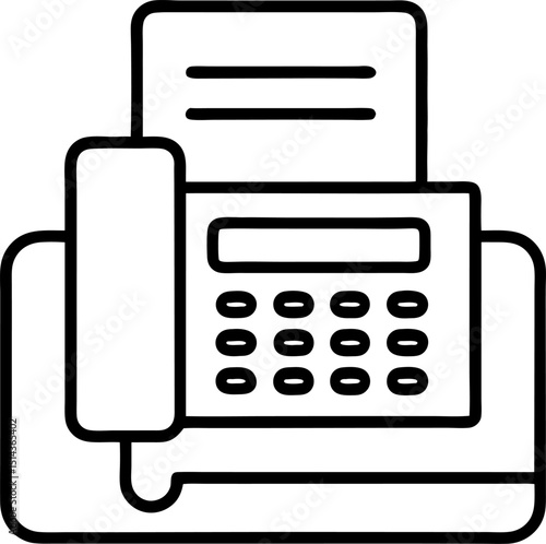 "Fax or printer machine with paper, outline icon style vector illustration on transparent background."