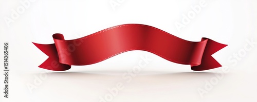 Red ribbon banner, curve badge, label, title box, clip art, png isolated on white background