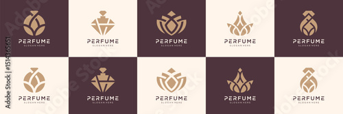 Set of luxury perfume logos. elegant graphic design elements usable for beauty, salon and perfume.