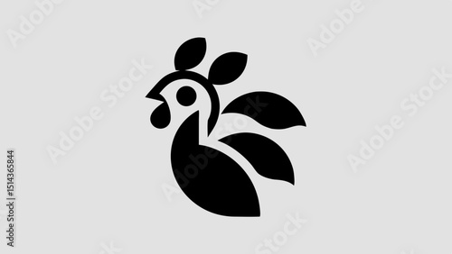 Regal Rooster Silhouette Graceful Comb Curve with Defined Tail Feathers and Spurs