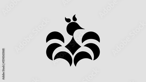Regal Rooster Silhouette Graceful Comb Curve with Defined Tail Feathers and Spurs
