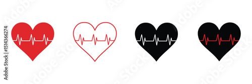 Red heartbeat line icon. Vector illustration isolated on a white background. Eps 10. With love in heart.  