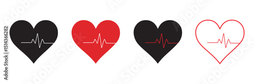 Red heartbeat line icon. Vector illustration isolated on a white background. Eps 10. With love in heart.  