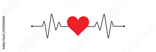 Red heartbeat line icon. Vector illustration isolated on a white background. Eps 10. With love in heart.  
