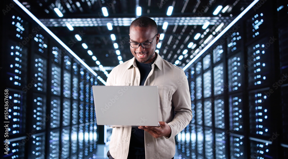 Fototapeta premium Smiling IT Specialist Adjusting Network System