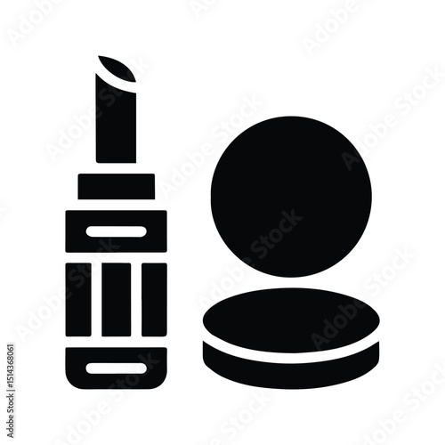 Woman Powder Box And Lipstick Icon. Vector illustration of Woman Face Powder Glass Box. Women beauty makeup tools.