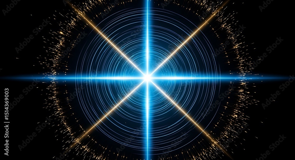 Fototapeta premium Abstract blue and gold light rays circle background
