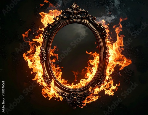 Burning antique oval mirror