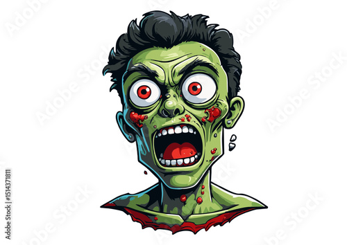 Horrifying Zombie Head Illustration A Gory and Intense Close-Up Digital Art