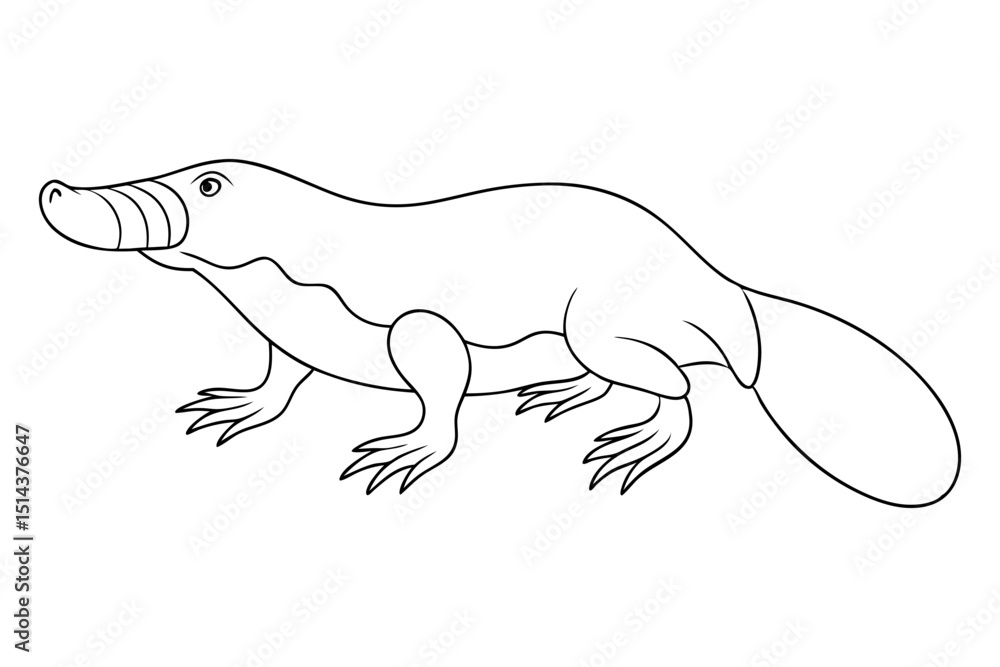 Fototapeta premium Cartoon Platypus Line Drawing Vector