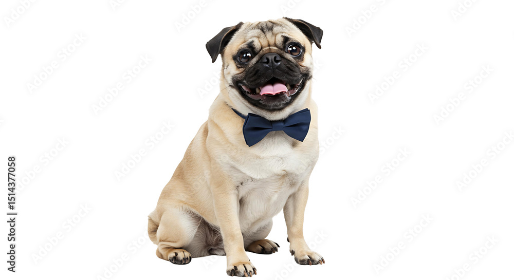 Obraz premium Adorable fawn pug with a bow tie sitting pretty for a portrait on an isolated background image capture