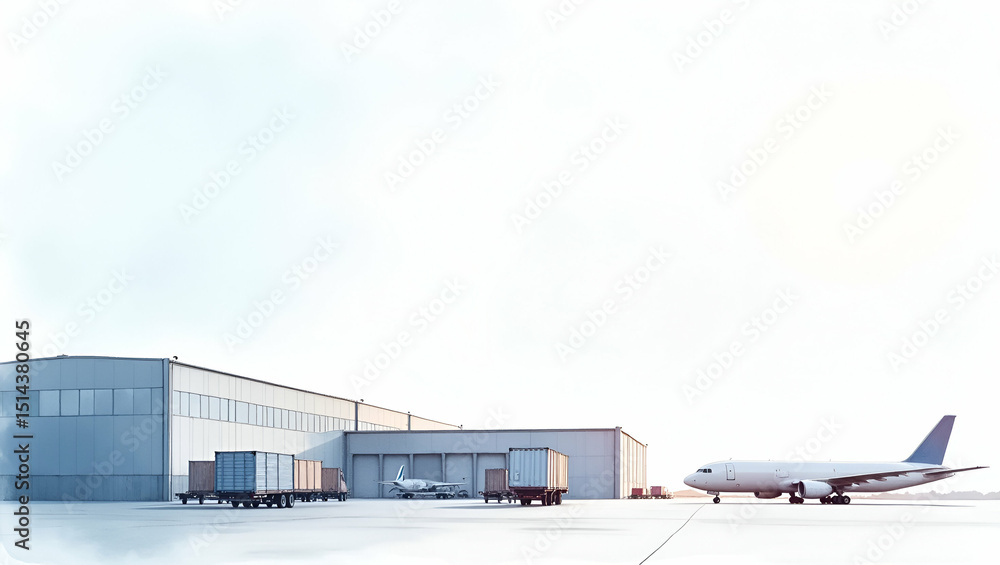Fototapeta premium State-of-the-Art Air Freight Terminal: Automated Sorting Systems, Temperature-Controlled Storage, Integrated Customs Clearance - Photo Stock Concept with Empty Space